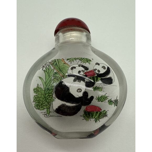 Vtg Reverse Painted Asian Snuff Bottles Powder Jar Red Cap Lot Of 7 - Picture 10 of 16